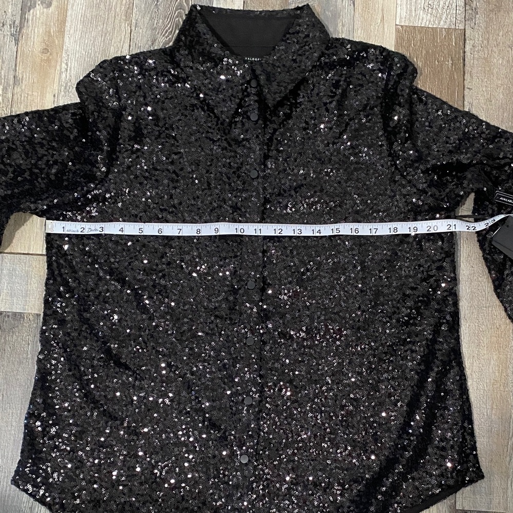 Halogen Black Sequin Button-Down Blouse NWT - image 15